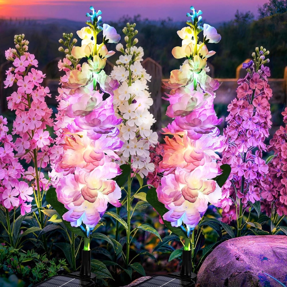 image:imageGIGALUMI 3 Pack Solar Delphinium Flowers Outdoor 2 Modes MulticoloredPink