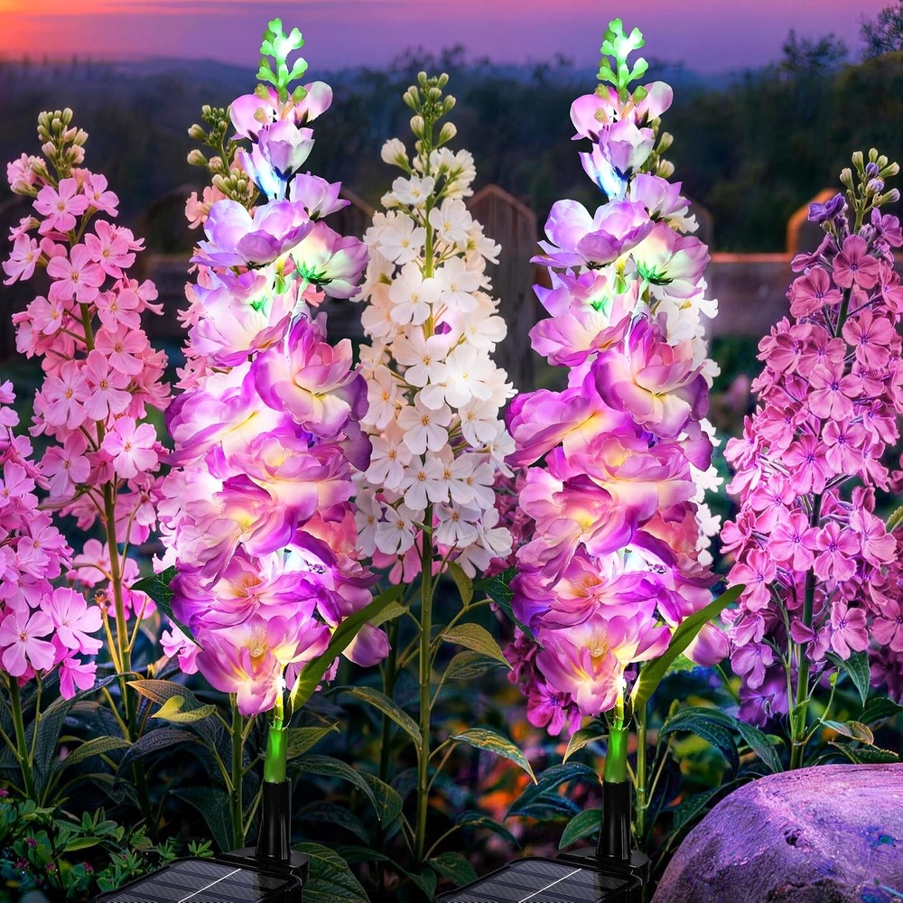 image:imageGIGALUMI 3 Pack Solar Delphinium Flowers Outdoor 2 Modes MulticoloredPurple