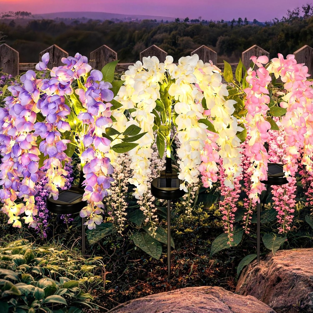 image:imageGIGALUMI 3 Pack Solar Wisteria Flowers Outdoor 2 Modes MulticoloredMulticolor