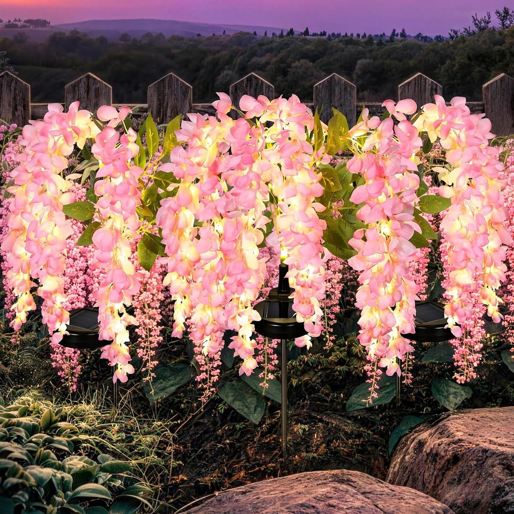 image:imageGIGALUMI 3 Pack Solar Wisteria Flowers Outdoor 2 Modes MulticoloredPink