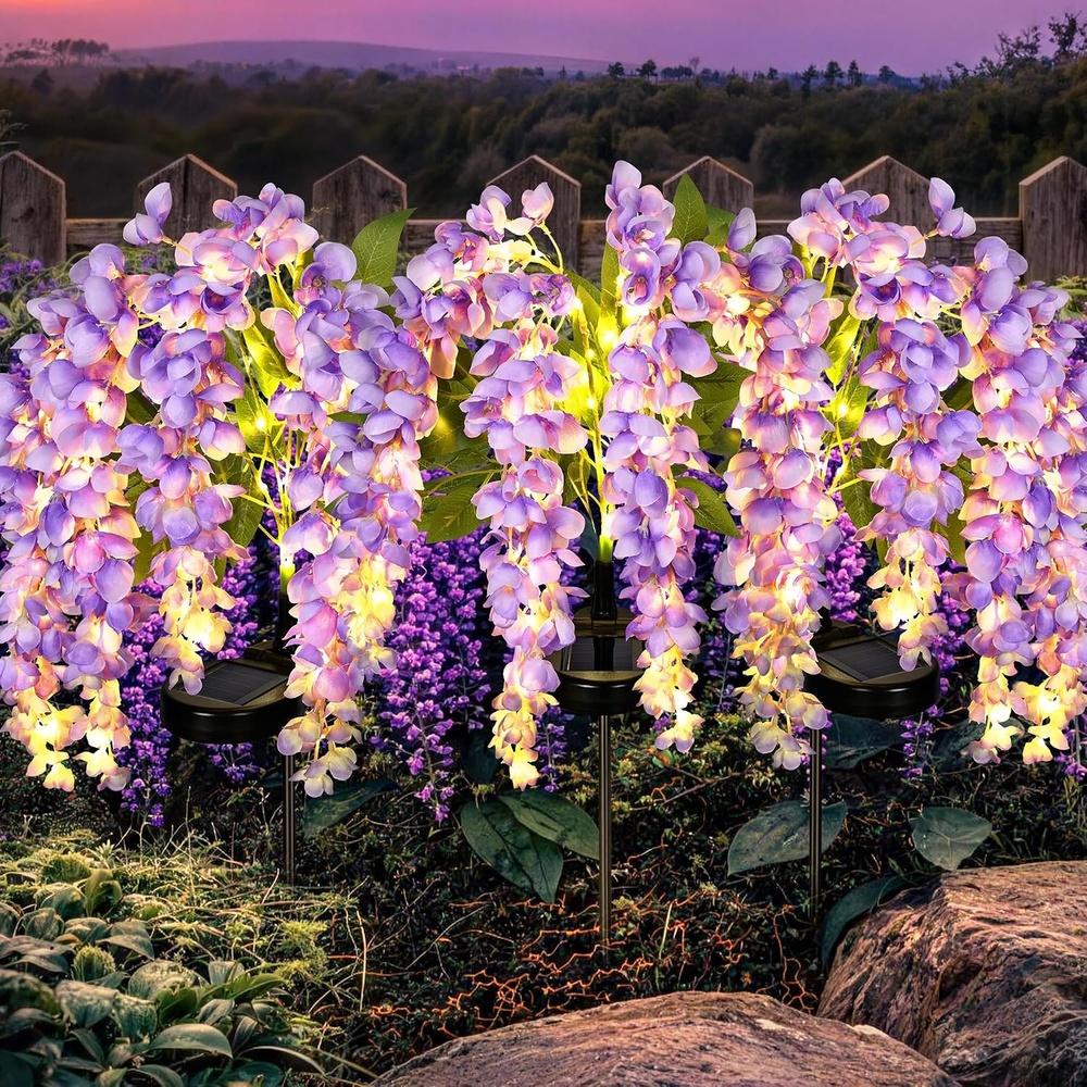 image:imageGIGALUMI 3 Pack Solar Wisteria Flowers Outdoor 2 Modes MulticoloredPurple