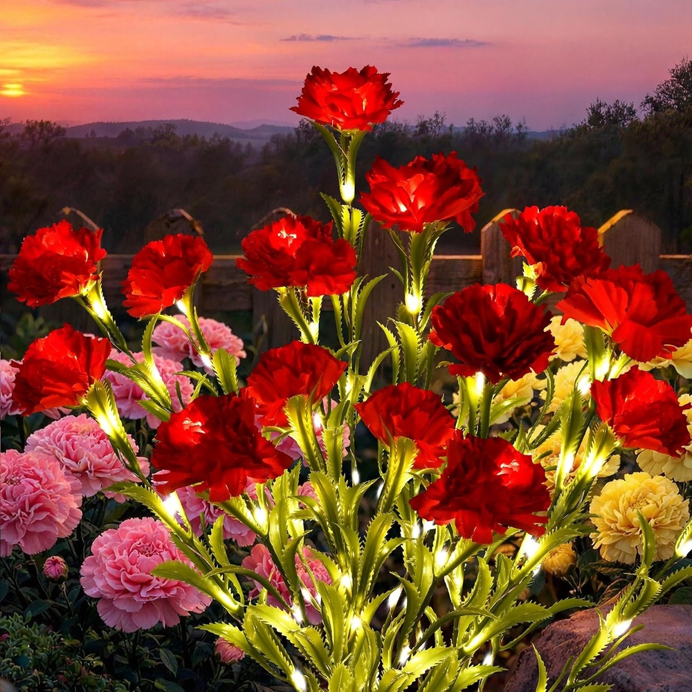 image:imageGIGALUMI 4 Pack Solar 28 Carnations Flowers Outdoor 2 Modes MulticoloredRed