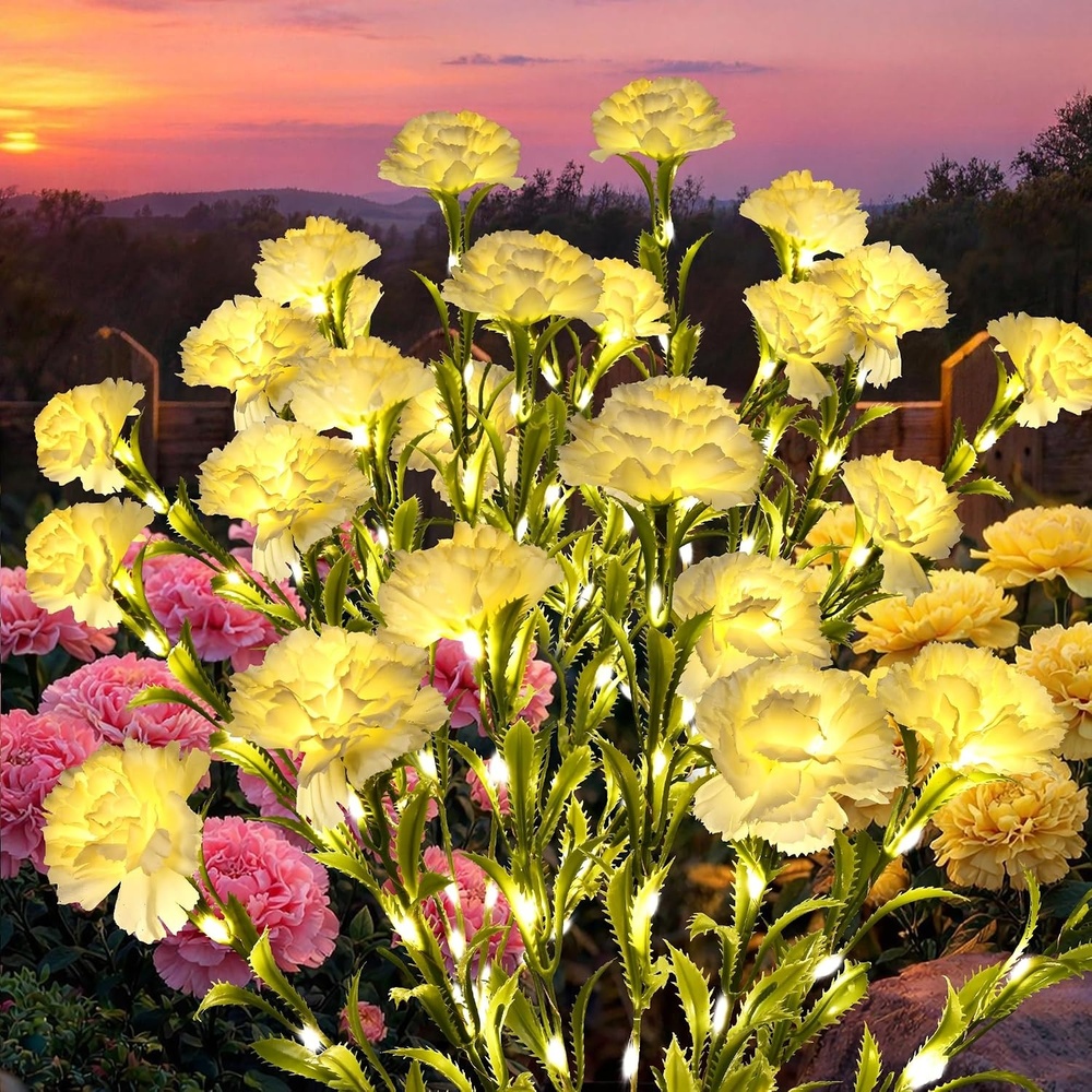 image:imageGIGALUMI 4 Pack Solar 28 Carnations Flowers Outdoor 2 Modes MulticoloredWhite