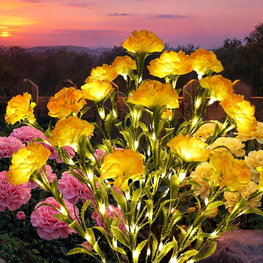 image:imageGIGALUMI 4 Pack Solar 28 Carnations Flowers Outdoor 2 Modes MulticoloredYellow