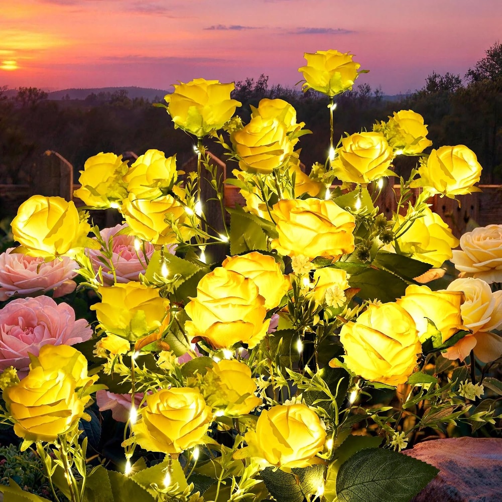 image:imageGIGALUMI 4 Pack Solar 28 Roses Flowers Outdoor 2 Modes MulticoloredYellow