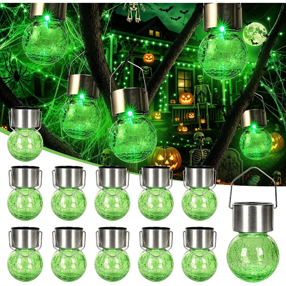 image:imageGIGALUMI Halloween Solar Lights Outdoor Solar Hanging Lanterns Outside 12PCGreen