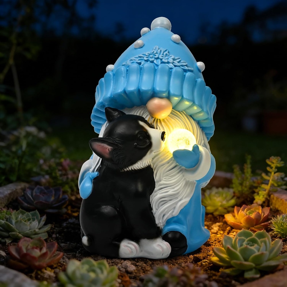 image:imageGIGALUMI Solar Highland Cow Decor Garden Statue Cow Outdoor OrnamentGnome with Dog