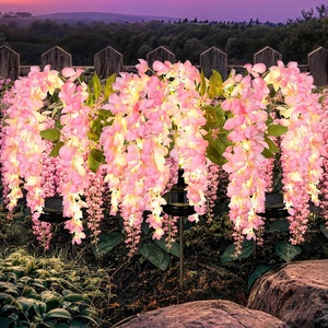 GIGALUMI 3 Pack Solar Wisteria Flowers Outdoor, 2 Modes, Multicolored(Pink)