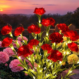 GIGALUMI 4 Pack Solar 28 Carnations Flowers Outdoor, 2 Modes, Multicolored(Red)