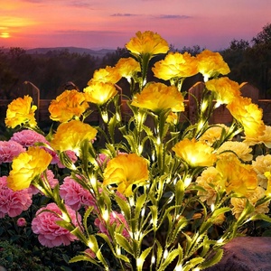 GIGALUMI 4 Pack Solar 28 Carnations Flowers Outdoor, 2 Modes, Multicolored(Yellow)