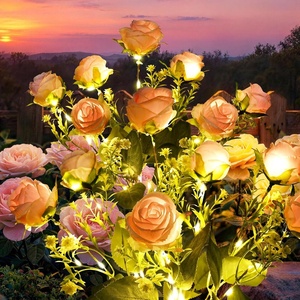 GIGALUMI 4 Pack Solar 28 Roses Flowers Outdoor, 2 Modes, Multicolored(Pink)