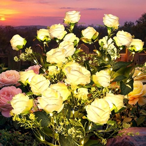 GIGALUMI 4 Pack Solar 28 Roses Flowers Outdoor, 2 Modes, Multicolored(White)