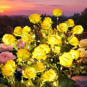 GIGALUMI 4 Pack Solar 28 Roses Flowers Outdoor, 2 Modes, Multicolored(Yellow)