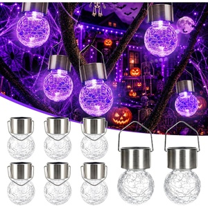 GIGALUMI Halloween Solar Lights Outdoor Solar Hanging Lanterns Outside 12PC(Purple)