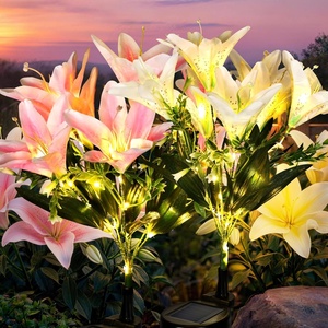 GIGALUMI Solar Garden Lights, 2 Pack LED Lily Solar Flower Lights Outdoor(1White 1Pink)