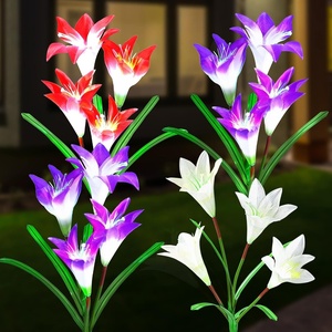 GIGALUMI Solar Garden Lights, 2 Pack LED Lily Solar Flower Lights Outdoor(2 Purple  1 Red  1 White)