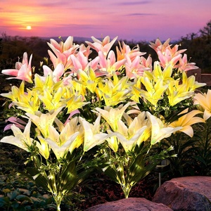 GIGALUMI Solar Garden Lights, 2 Pack LED Lily Solar Flower Lights Outdoor(4Pink  2White 2Yellow)